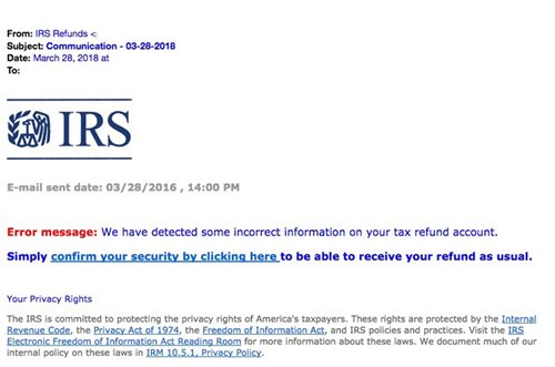 Example IRS Phising Email