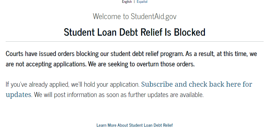 Student loan debt Relief is blocked window